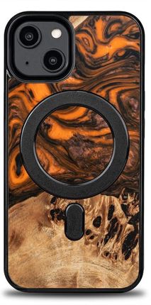 Bewood Etui Z Drewna I Żywicy Na Iphone 14 Magsafe Unique Orange Pomarańczowo Czarne