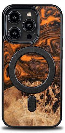 Bewood Etui Z Drewna I Żywicy Na Iphone 14 Pro Magsafe Unique Orange Pomarańczowo Czarne