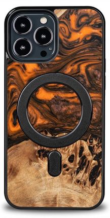 Bewood Etui Z Drewna I Żywicy Na Iphone 13 Pro Max Magsafe Unique Orange Pomarańczowo Czarne