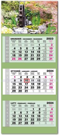 Kalendarz 2024 Trójdzielny Ścienny Lux Główka Wypukła Ogrody Młyn Natura