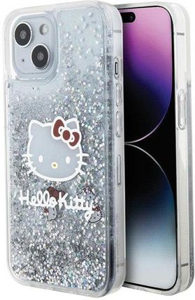 Hello Kitty Liquid Glitter Charms Kitty Head Etui Iphone 15 (Srebrny)