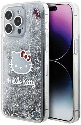 Hello Kitty Liquid Glitter Charms Kitty Head Etui Iphone 15 Pro Max (Srebrny)