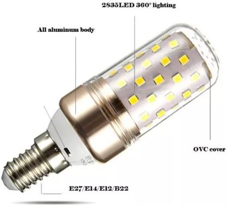 Żarówka diodowa E14 12w/230V CORN LED 12W biała zimna