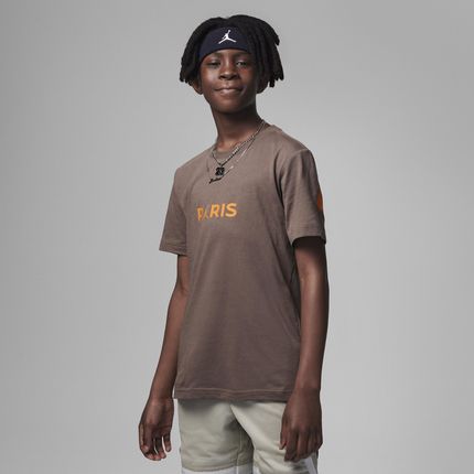 T-shirt dla dużych dzieci Jordan Paris Saint-Germain Wordmark Tee - Brązowy