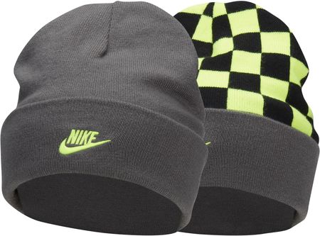 Dwustronna czapka dziecięca z szerokim mankietem i uśmiechniętą buźką Nike Peak - Szary