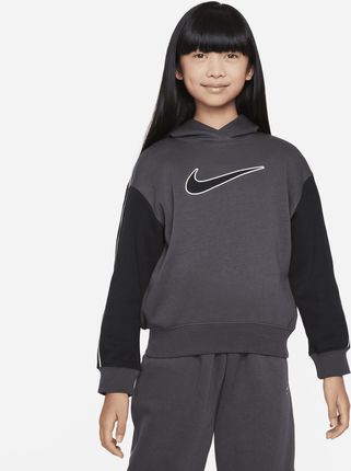 Dzianinowa bluza z kapturem o kroju oversize dla dużych dzieci (dziewcząt) Nike Sportswear - Szary