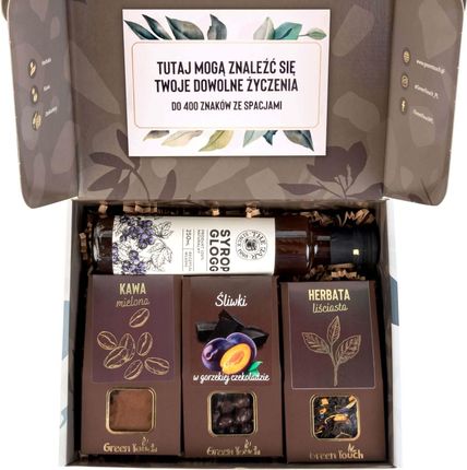 Green Touch Pudełko Prezentowe Zestaw Prezent Z Herbatą Kawą Śliwki W Czekoladzie Syrop