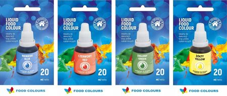 Food Colours Zestaw Barwników Jadalnych W Płynie 4X20ml Podstawowe Kolory 80ml Spożywcze