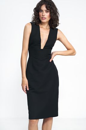 Czarna sukienka z głębokim dekoltem - S231 (kolor czarny, rozmiar 42)