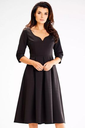 Elegancka sukienka midi rozkloszowana (Czarny, S)