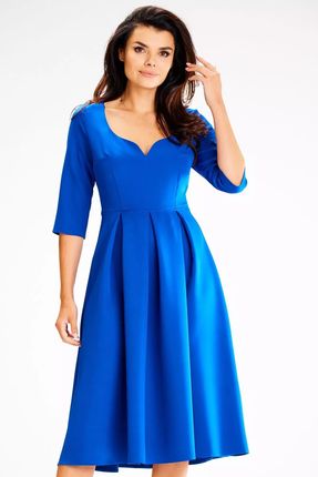 Elegancka sukienka midi rozkloszowana (Niebieski, L)