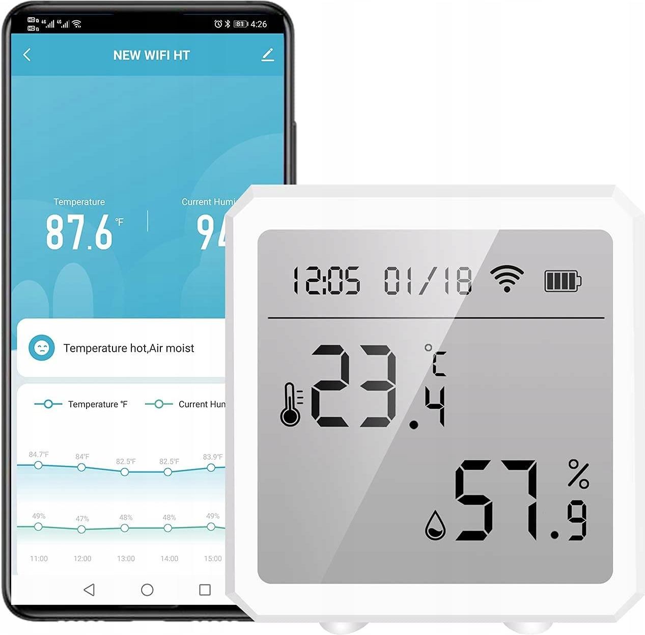 Detektor Tuya Czujniki Temperatury I Wilgotności Wifi Bt (TY01WHITE ...