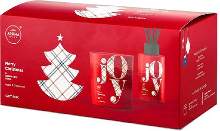 Aroma Home Christmas Joy Box Apple & Cinnamon Świeca 130g + Patyczki 100ml 
