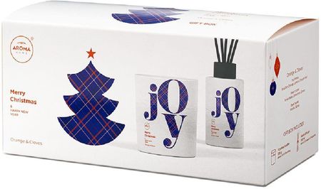 Aroma Home Christmas Joy Box Orange & Cloves Świeca 130g + Patyczki 100ml 