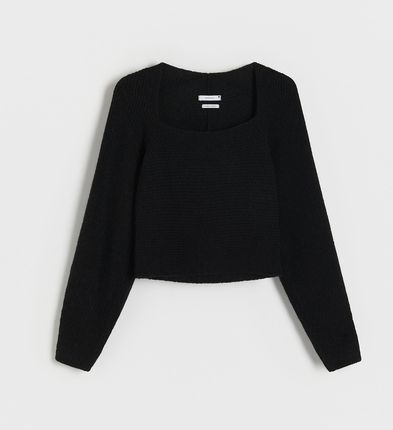 Reserved Sweter Z Kwadratowym Dekoltem Czarny