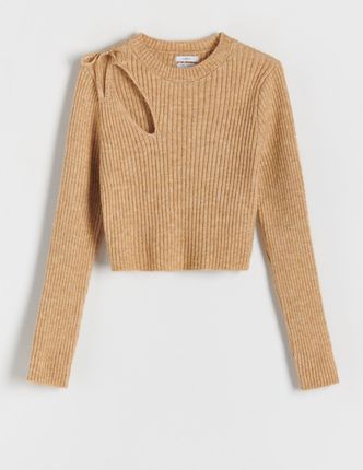Reserved Sweter Z Ozdobnym Wycięciem Beżowy