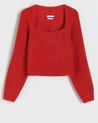 Reserved Sweter Z Kwadratowym Dekoltem Czerwony