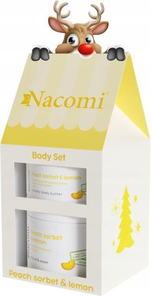 NACOMI Zestaw Body Set Peach Sorbet & Lemon (Masło do ciała, 100ml + Peeling do ciała, 180ml)