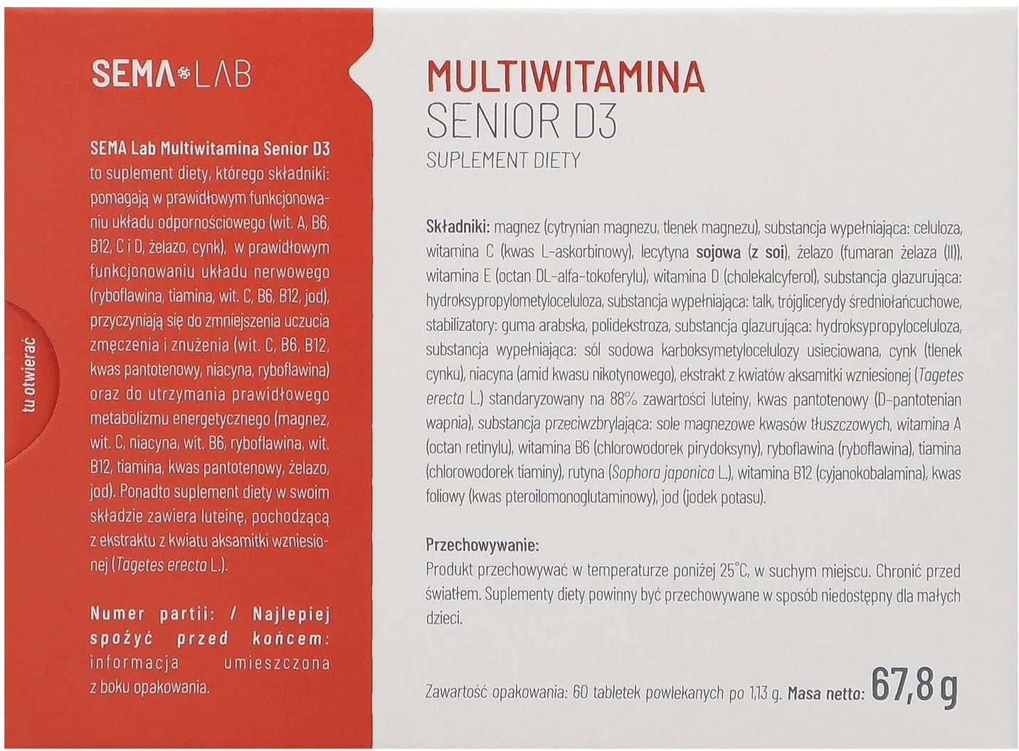 Gamani Lab Laboratoria Gemini Sema Lab Multiwitamina Senior D3 60Tabl. Powlekanych ...