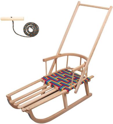 Dziecięce Drewniane Sanki Z Oparciem Popychaczem I Sznurkiem Bayo