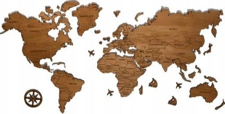 Drewniana szczegółowa mapa świata 120x60 4kolory OZDOBA DEKORACJA PREZENT