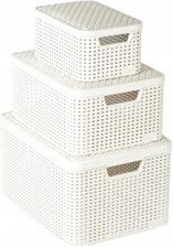 3x PUDEŁKO KOSZYK ZESTAW RATTAN POKRYWA CURVER DEKORACJA OZDOBA PREZENT