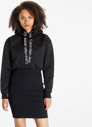 Calvin Klein Jeans Logo Tape Hooded Sweatshirt Dress Black