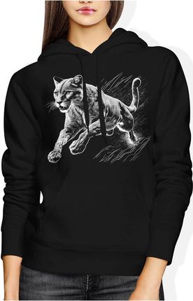 Dziki Kot z Kotem Pumą Damska bluza z kapturem (S, Czarny)