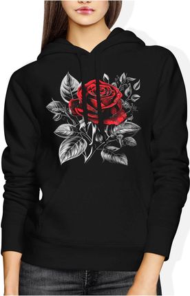 Róża W Kwiaty Damska bluza z kapturem (L, Czarny)