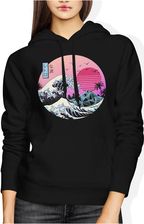 Wielka Fala W Kanagawie Vintage Hokusai Japońska Damska bluza z kapturem (XXL, Czarny)