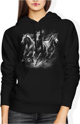 Kon z koniami koniem jeździecka Damska bluza z kapturem (XXL, Czarny)