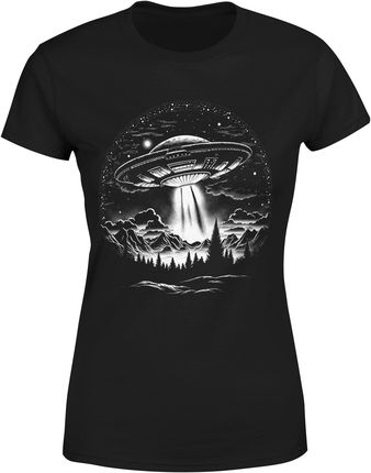 Ufo Kosmos Astronauta Kosmita Ufoludek Obcy Alien Damska koszulka (S, Czarny)