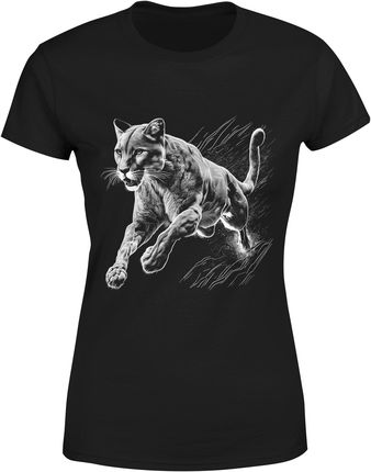 Dziki Kot z Kotem Pumą Damska koszulka (S, Czarny)