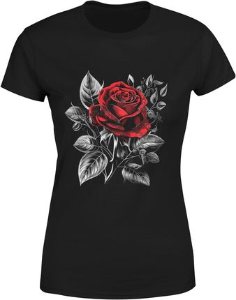Róża W Kwiaty Damska koszulka (XXL, Czarny)