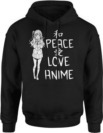 Peace love anime Męska bluza z kapturem (L, Czarny)