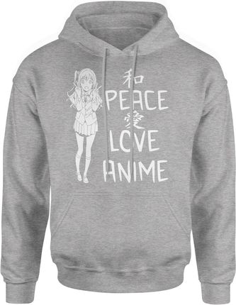 Peace love anime Męska bluza z kapturem (L, Szary)