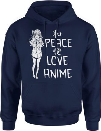 Peace love anime Męska bluza z kapturem (XL, Granatowy)