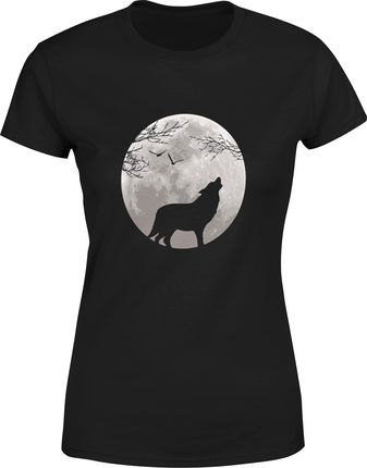 Wilk Księżyc Damska koszulka z wilkiem (S, Czarny)
