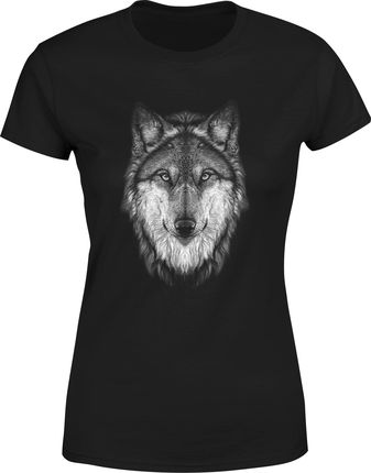 Wilk Damska koszulka z wilkiem (S, Czarny)