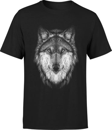 Wilk Męska koszulka z wilkiem zwierzak nadrukiem (M, Czarny)
