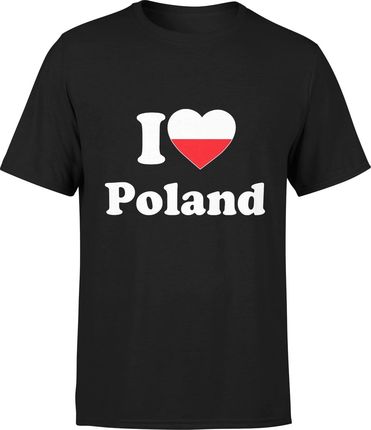I Love Poland Męska koszulka patriotyczna polska (S, Czarny)