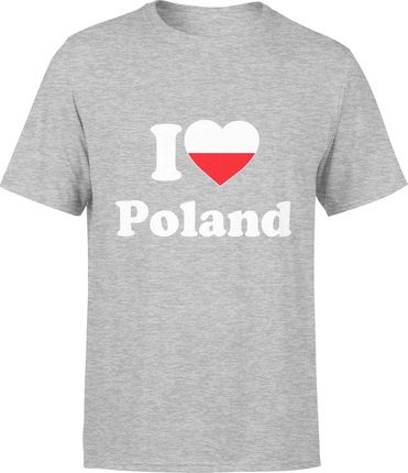 I Love Poland Męska koszulka patriotyczna polska (S, Szary)