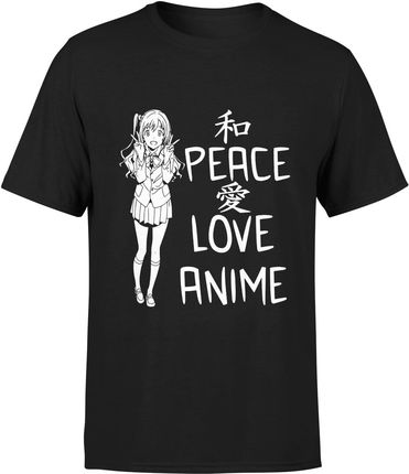 Peace love anime Męska koszulka (M, Czarny)