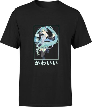 Hatsune Miku Męska koszulka anime z nadrukiem hatsume (M, Czarny)