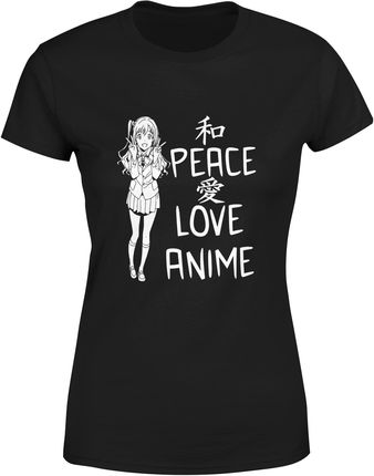Peace love anime Damska koszulka (L, Czarny)