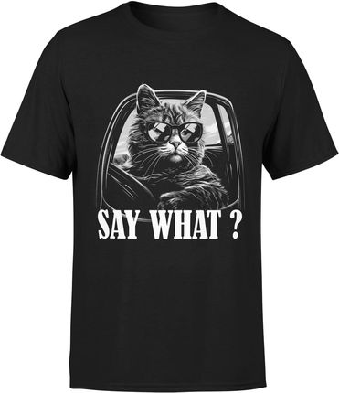 Kot Say What? Z Kotem Męska koszulka (S, Czarny)
