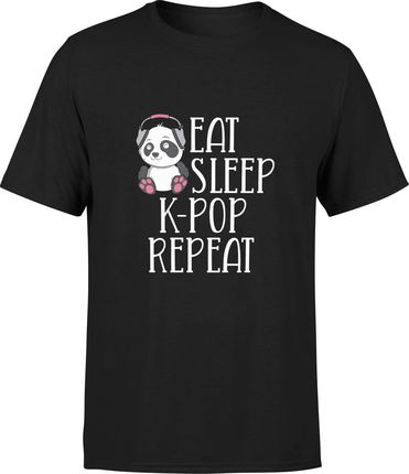 Kpop Męska koszulka panda śmieszna z nadrukiem muzyczna (M, Czarny)