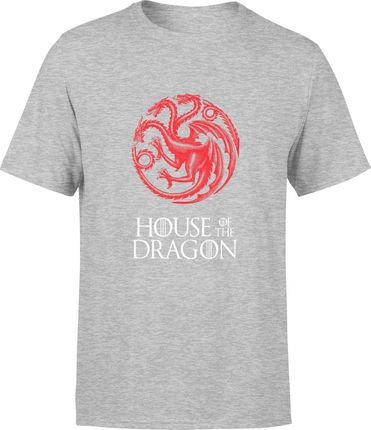 House of dragon Ród smoka Męska koszulka z nadrukiem Fantasy gra o tron (S, Szary)