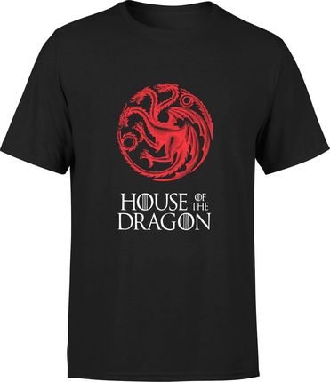 House of dragon Ród smoka Męska koszulka z nadrukiem Fantasy gra o tron (XXL, Czarny)