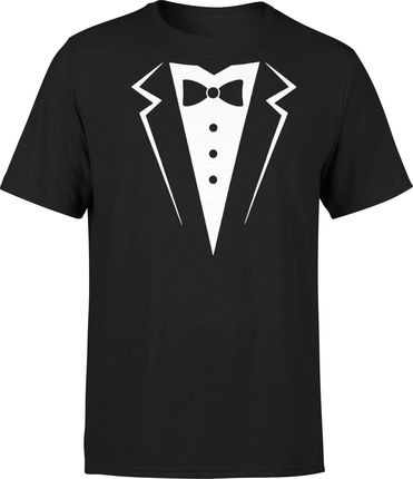 Smoking śmieszna Męska koszulka z krawatem muchą na prezent wieczór kawalerski (M, Czarny)